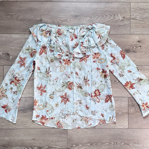 Zara Jacquard Printed Long Sleeve Ruffled Top - Picture 5 of 14